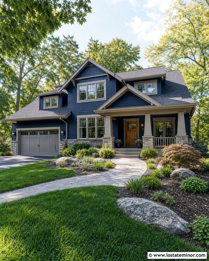 Midnight Blue House With Soft Greige Trim - 30 Midnight Blue House Design With Trim Ideas