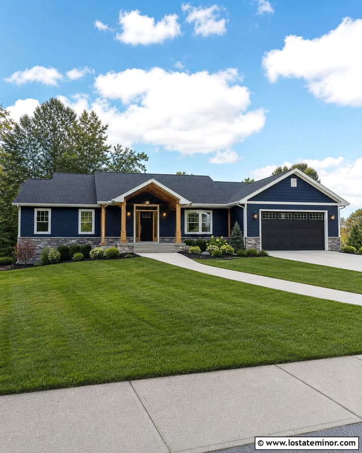Midnight Blue House With Stained Pine Porch Ceiling - 30 Midnight Blue House Design With Porch Ceiling Ideas