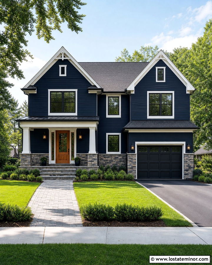Midnight Blue House With Stone Wainscoting - 30 Midnight Blue House Design With Stone Accents Ideas