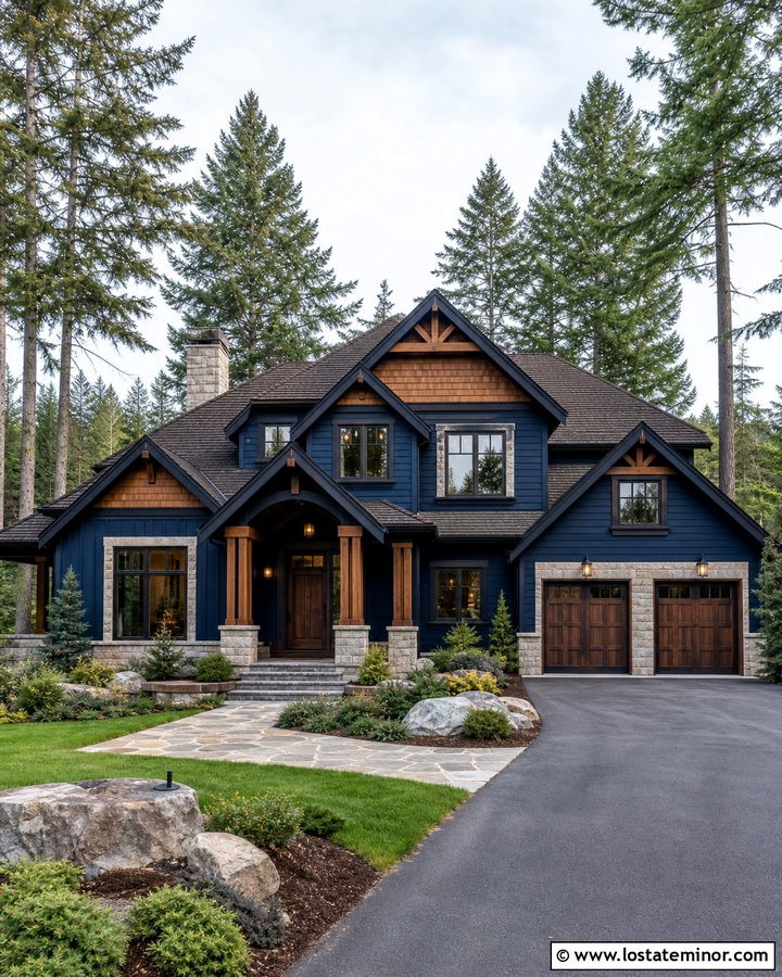 Midnight Blue House With Stone Window Surrounds - 30 Midnight Blue House Design With Window Frames Ideas
