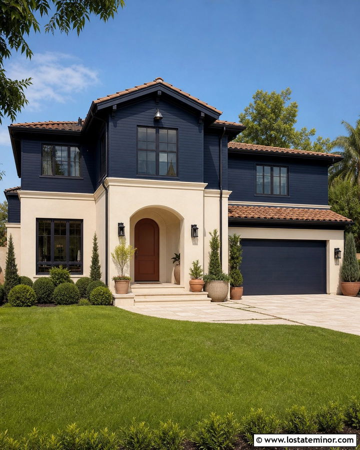 Midnight Blue House With Stucco Wainscoting - 30 Midnight Blue House Design With Wainscoting Ideas