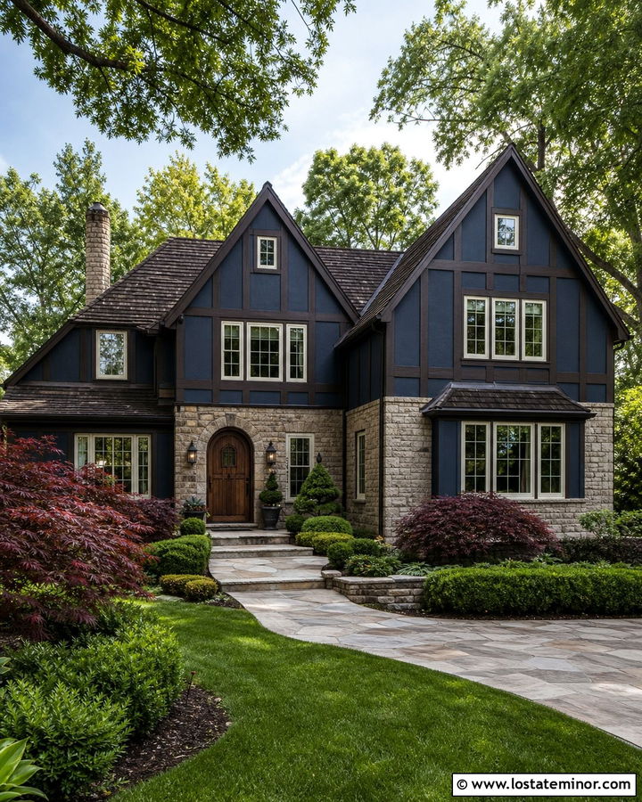 Midnight Blue House With Taupe Stone Wainscoting - 30 Midnight Blue House Design With Wainscoting Ideas