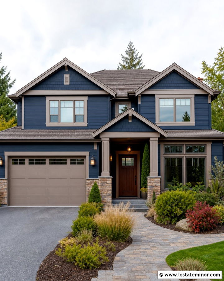 Midnight Blue House With Taupe Trim - 30 Midnight Blue House Design With Trim Ideas