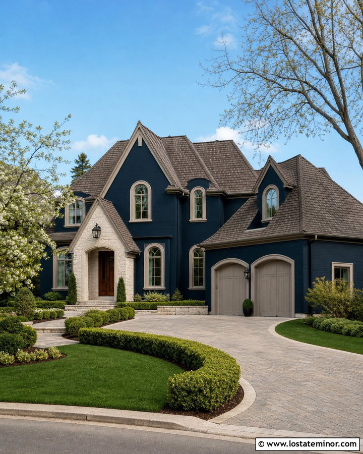 Midnight Blue House With Taupe Window Frames - 30 Midnight Blue House Design With Window Frames Ideas