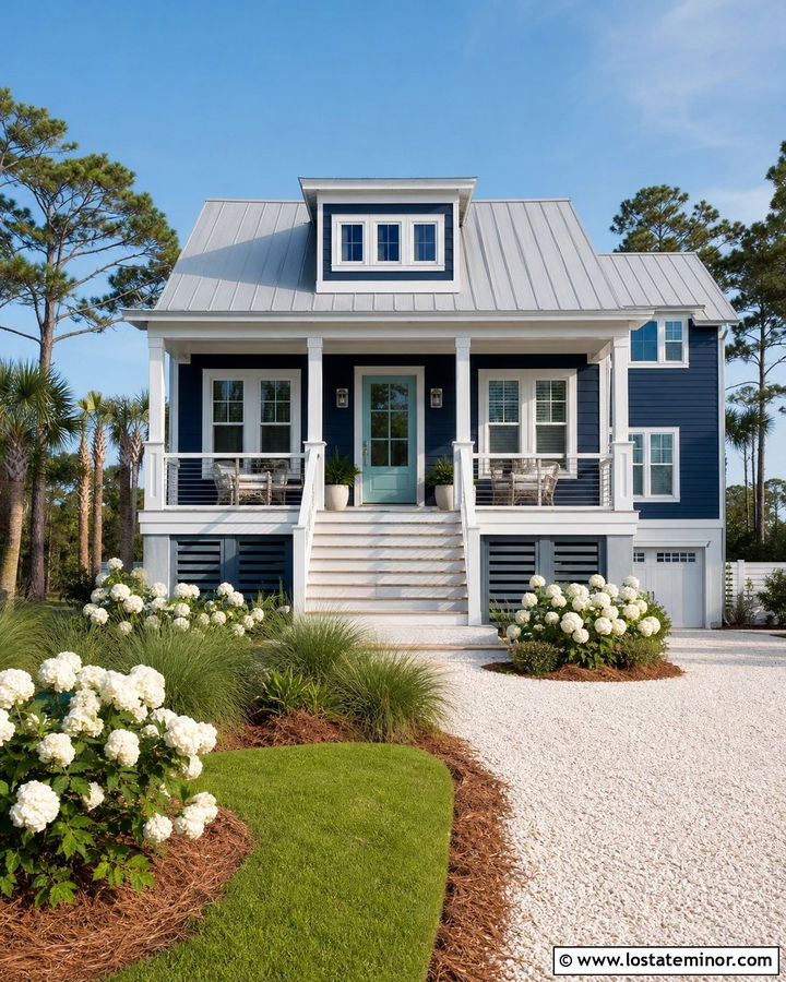 Midnight Blue House With Teal Front Door - 30 Midnight Blue House Design With Front Door Ideas