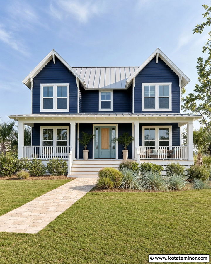 Midnight Blue House With Teal Storm Door - 30 Midnight Blue House Design With Storm Door Ideas