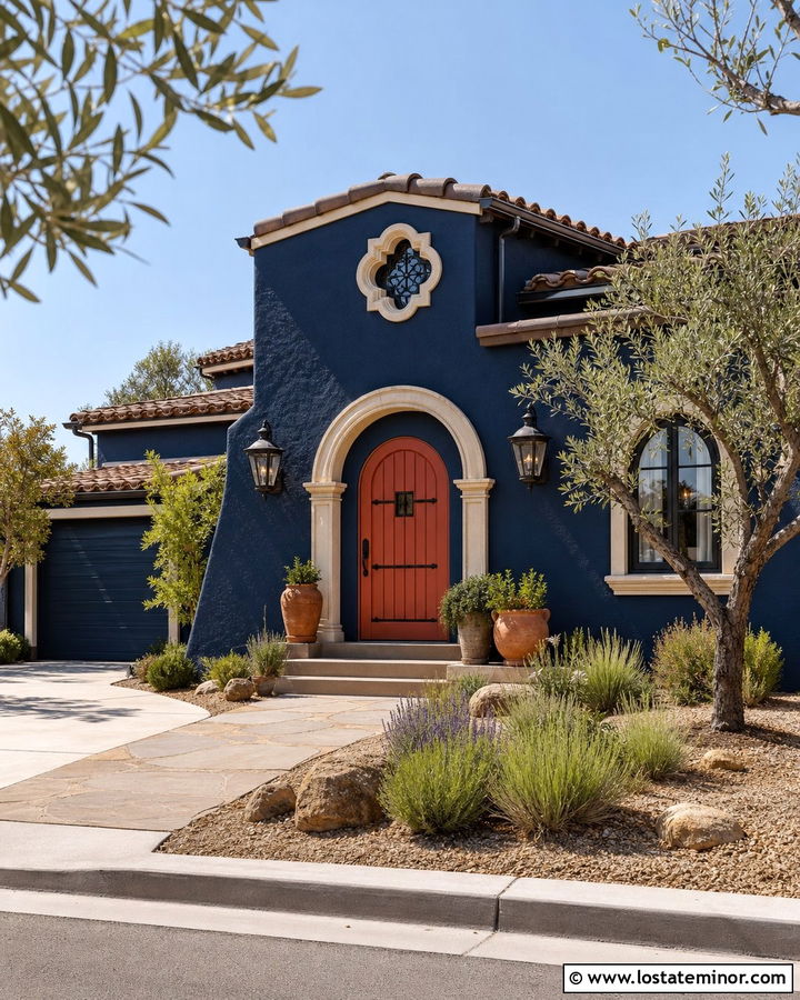Midnight Blue House With Terracotta Front Door - 30 Midnight Blue House Design With Front Door Ideas