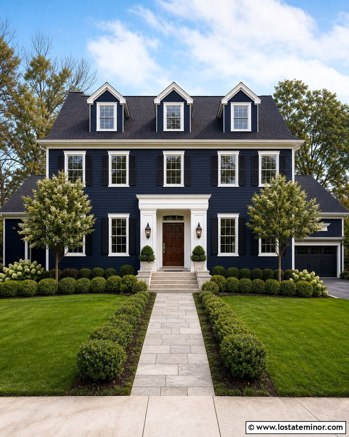 Midnight Blue House With Three Symmetrical Dormers - 30 Midnight Blue House Design With Dormers Ideas