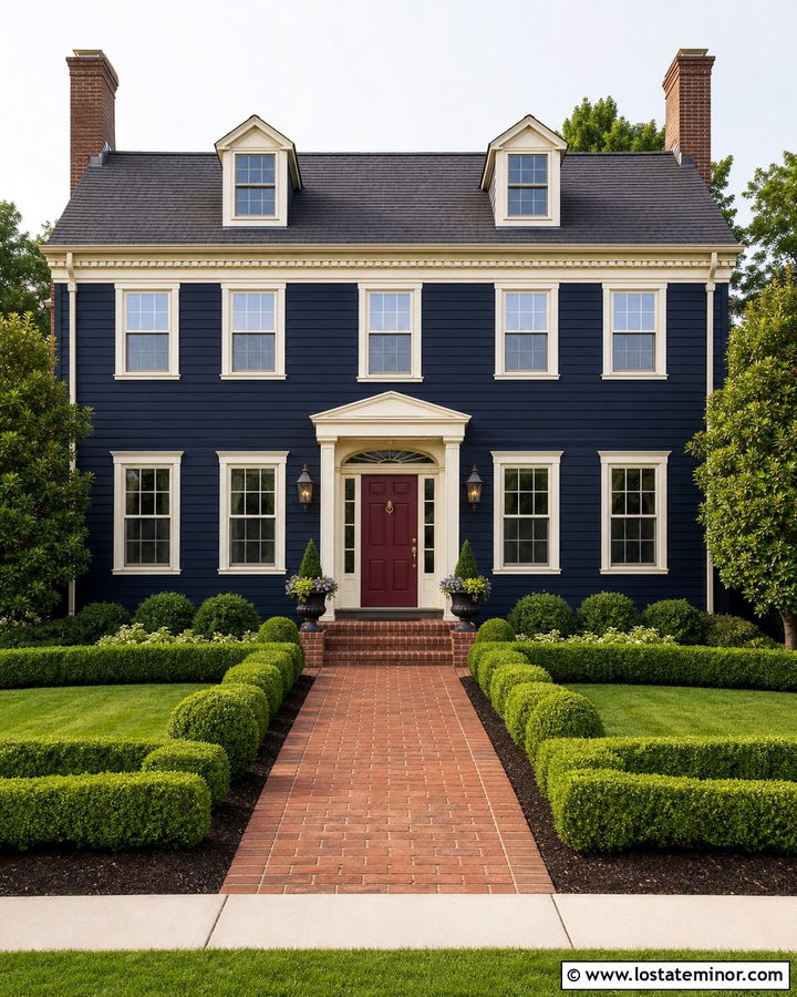 Midnight Blue House With Traditional Carriage Lights - 30 Midnight Blue House Design With Light Fixtures Ideas