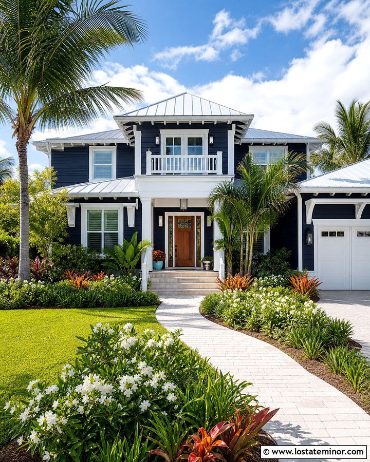 Midnight Blue House With Tropical Landscaping - 30 Midnight Blue House Design With Landscaping Ideas