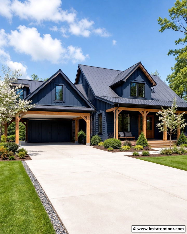 Midnight Blue House With Two Car Carport - 30 Midnight Blue House Design With Carport Ideas