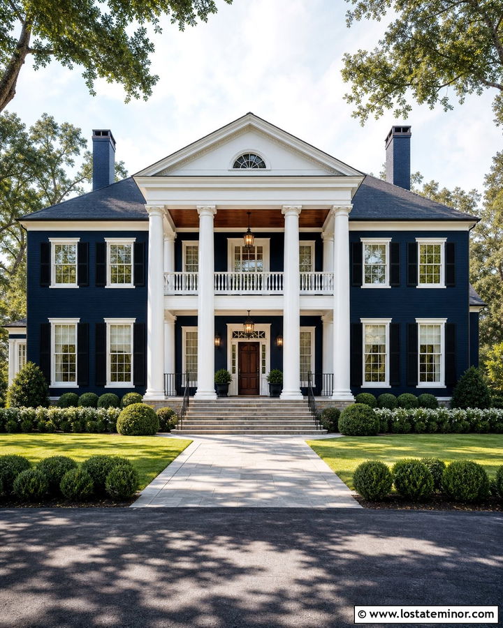Midnight Blue House With Two Story Portico - 30 Midnight Blue House Design With Portico Ideas