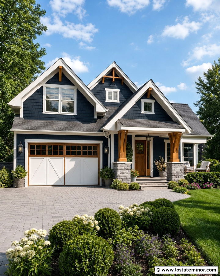 Midnight Blue House With Two Tone Garage Door - 30 Midnight Blue House Design With Garage Door Ideas