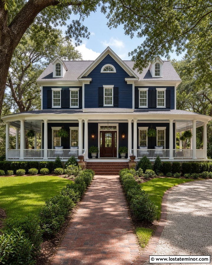 Midnight Blue House With Two Tone Porch Ceiling - 30 Midnight Blue House Design With Porch Ceiling Ideas