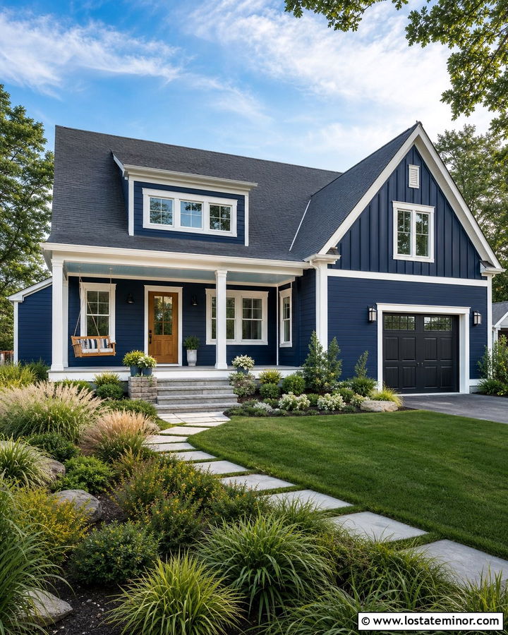 Midnight Blue House With V Groove Porch Ceiling - 30 Midnight Blue House Design With Porch Ceiling Ideas