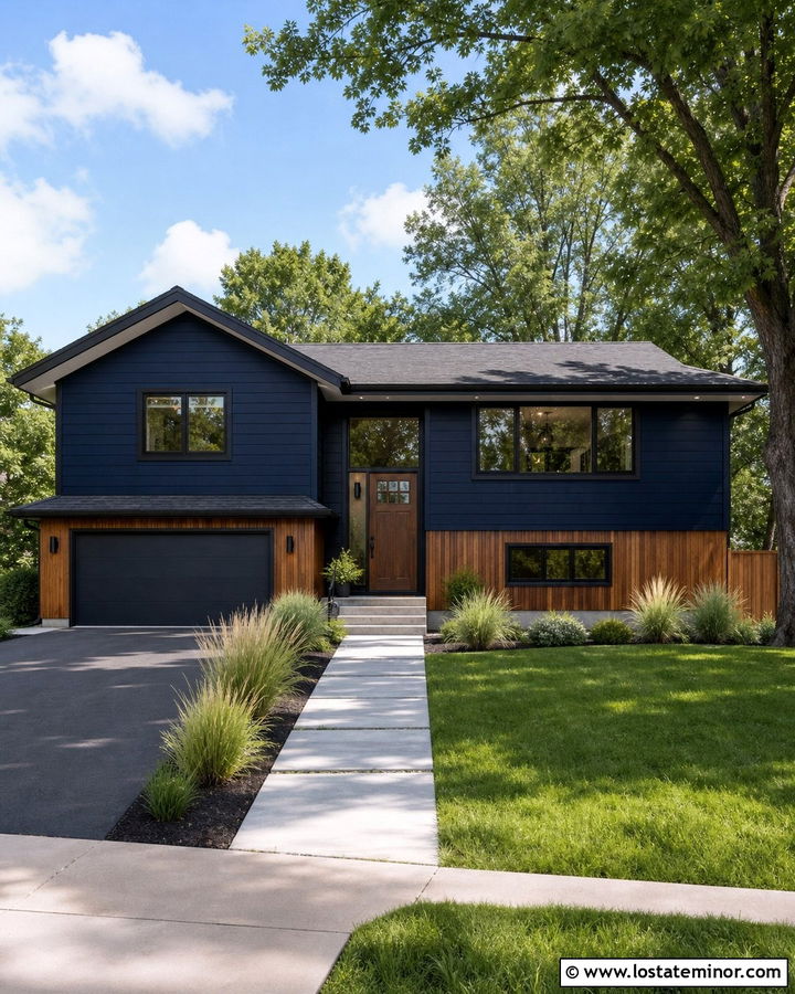 Midnight Blue House With Vertical Wood Wainscoting - 30 Midnight Blue House Design With Wainscoting Ideas
