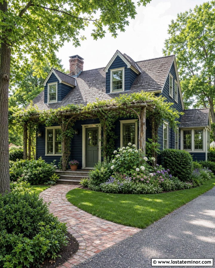 Midnight Blue House With Vine Covered Pergola - 30 Midnight Blue House Design With Pergola Ideas