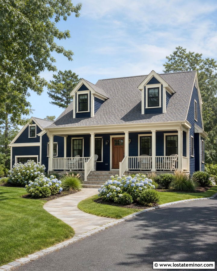 Midnight Blue House With Warm Cream Trim - 30 Midnight Blue House Design With Trim Ideas