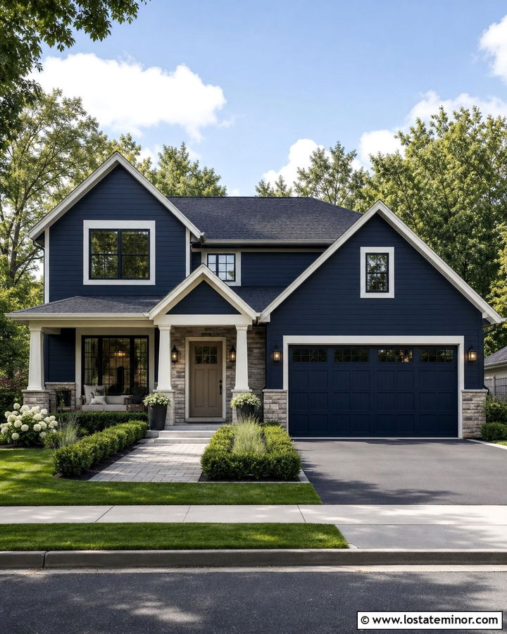 Midnight Blue House With Warm Taupe Front Door - 30 Midnight Blue House Design With Front Door Ideas