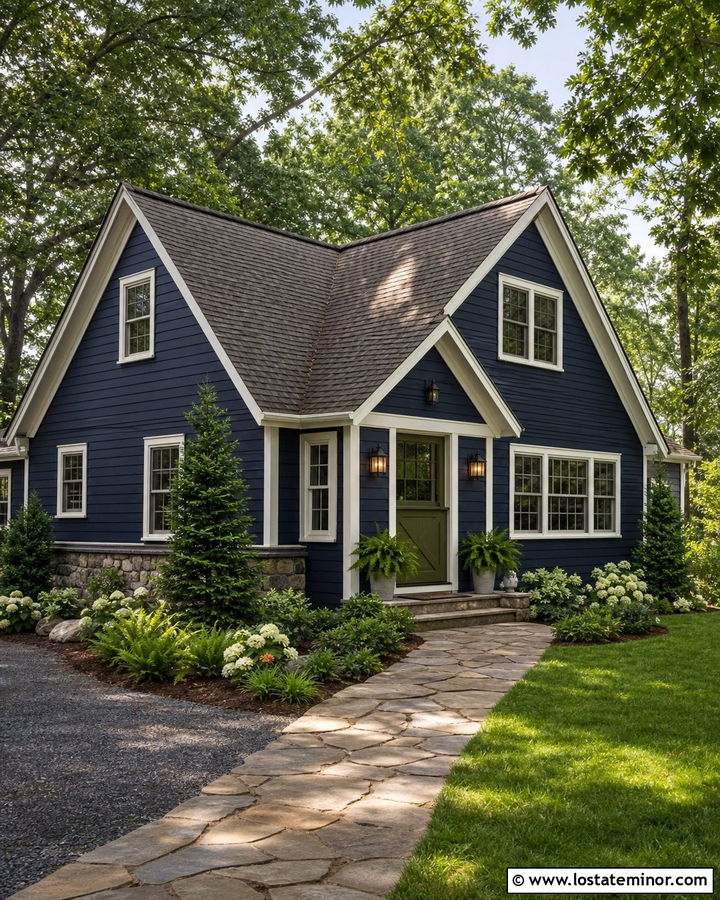 Midnight Blue House With Warm White Trim And Green Dutch Door - 30 Midnight Blue House Design With Dutch Door Ideas