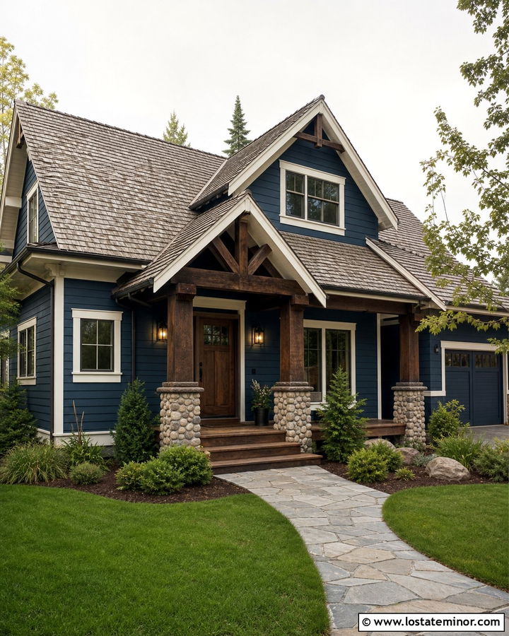 Midnight Blue House With Weathered Wood Roof - 30 Midnight Blue House Design With Roof Ideas