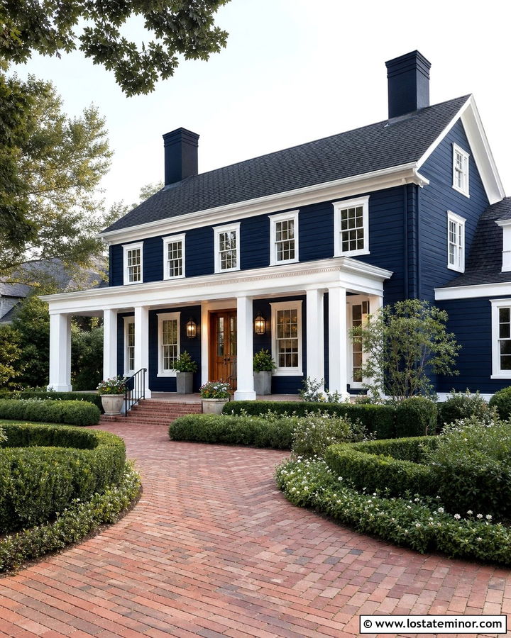 Midnight Blue House With White Beadboard Porch Ceiling - 30 Midnight Blue House Design With Porch Ceiling Ideas