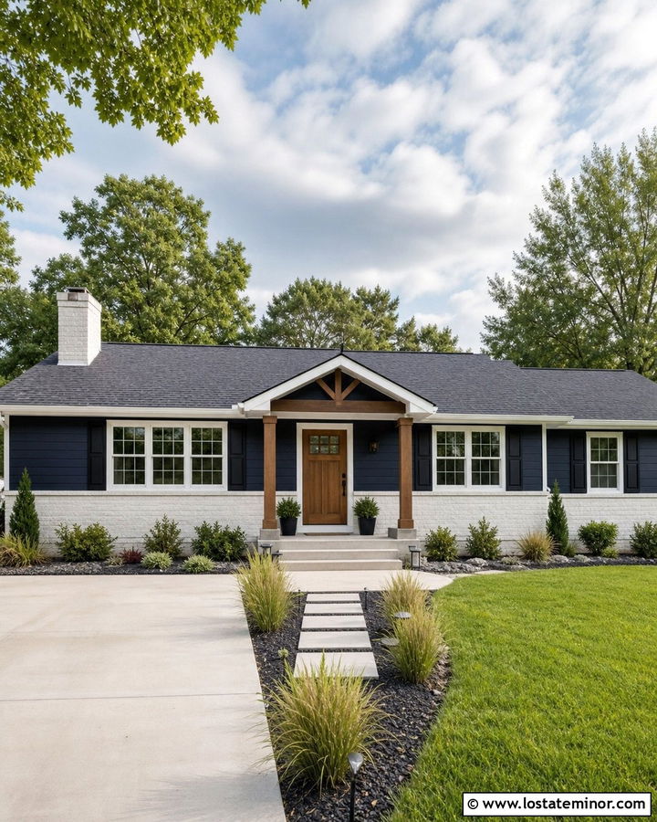 Midnight Blue House With White Brick Trim - 30 Midnight Blue House Design With Trim Ideas