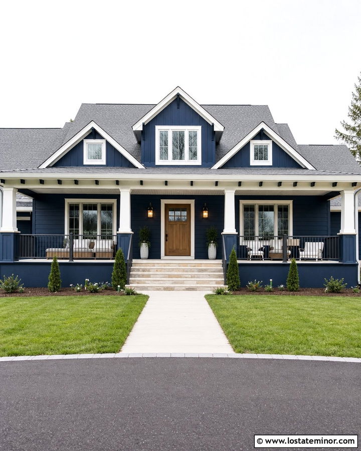 Midnight Blue House With White Ceiling And Blue Beams - 30 Midnight Blue House Design With Porch Ceiling Ideas