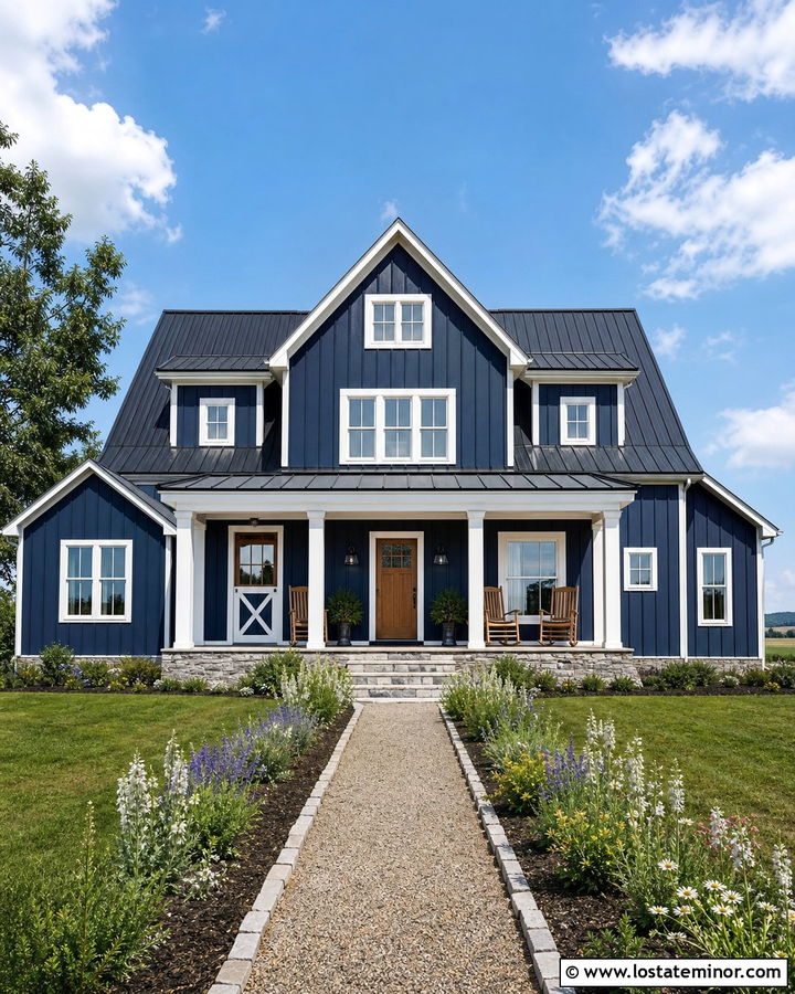 Midnight Blue House With White Crossbuck Storm Door - 30 Midnight Blue House Design With Storm Door Ideas