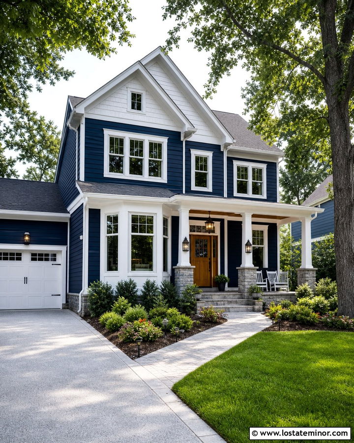 Midnight Blue House With White Gable Shakes - 30 Midnight Blue House Design With Gables Ideas