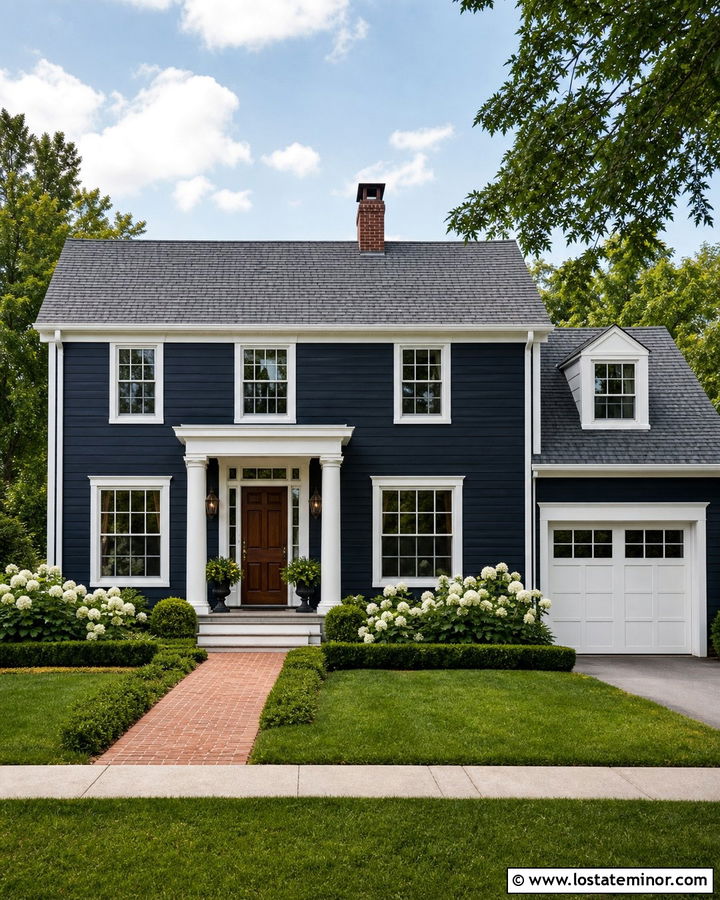 Midnight Blue House With White Garage Door - 30 Midnight Blue House Design With Garage Door Ideas