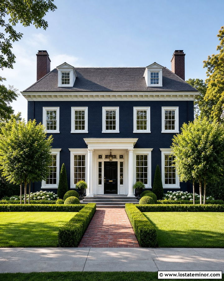 Midnight Blue House With White Grid Windows - 30 Midnight Blue House Design With Window Frames Ideas