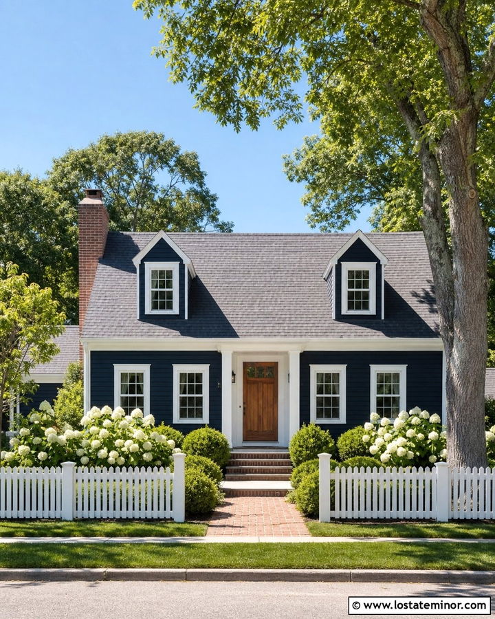Midnight Blue House With White Picket Fence - 30 Midnight Blue House Design With Fence Ideas