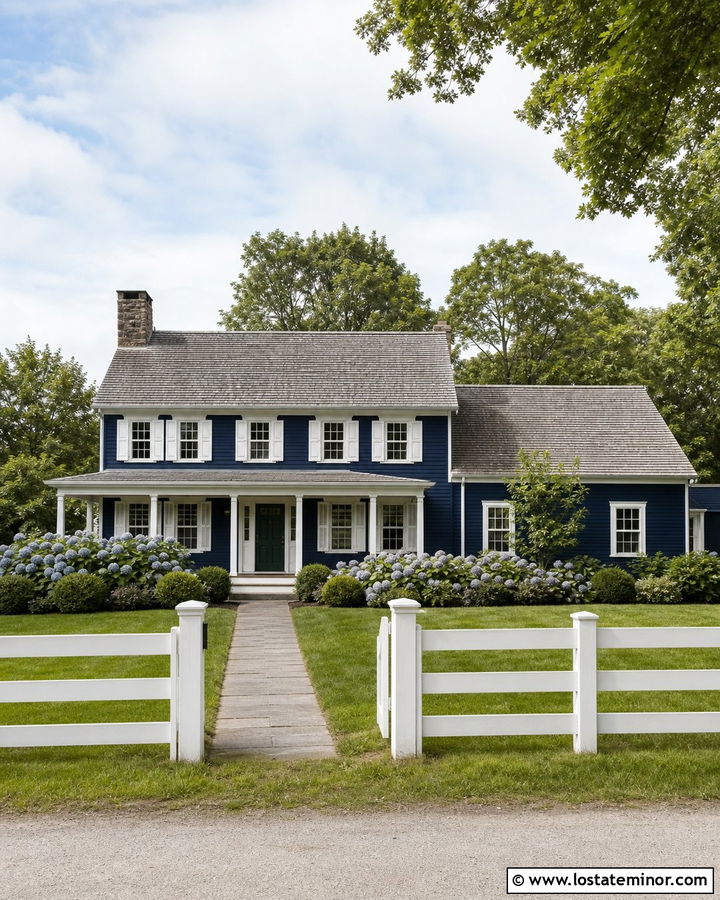 Midnight Blue House With White Post And Rail Fence - 30 Midnight Blue House Design With Fence Ideas