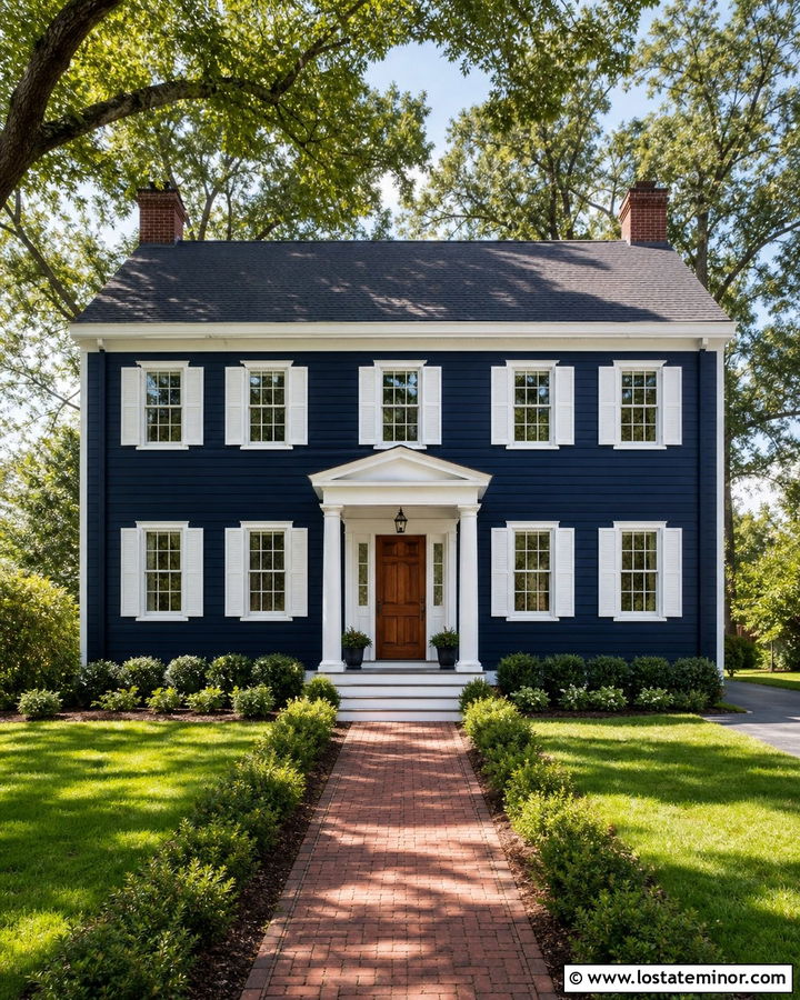 Midnight Blue House With White Shutters - 30 Midnight Blue House Design With Accents Ideas
