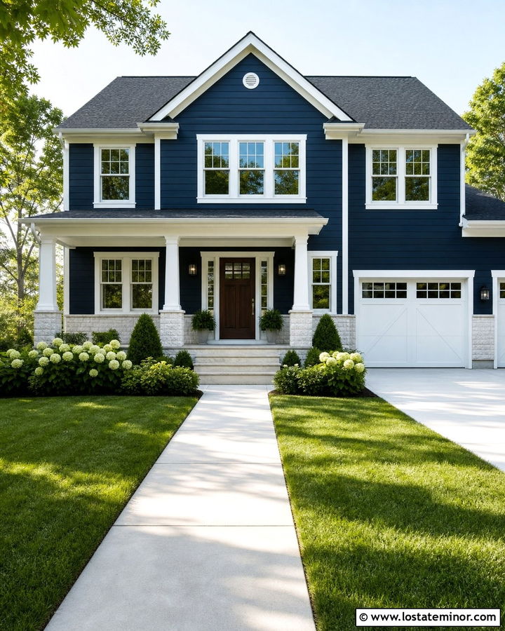 Midnight Blue House With White Stone Wainscoting - 30 Midnight Blue House Design With Wainscoting Ideas