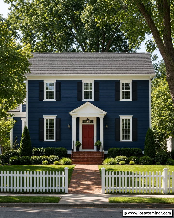 Midnight Blue House With White Vinyl Fence - 30 Midnight Blue House Design With Fence Ideas