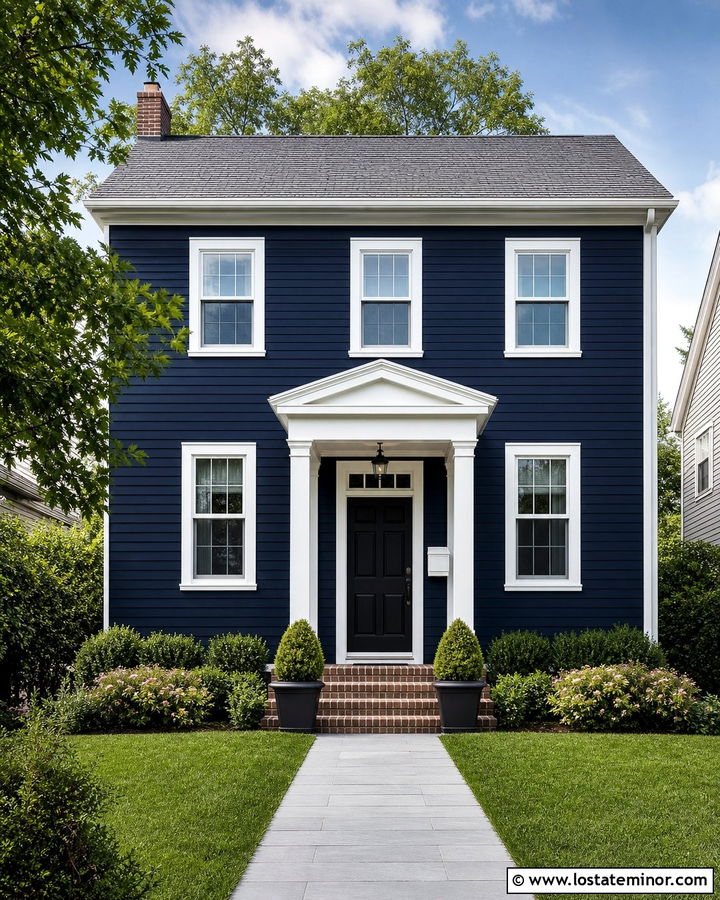 Midnight Blue House With White Wall Mailbox - 30 Midnight Blue House Design With Mailbox Ideas