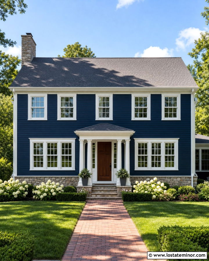Midnight Blue House With White Window Frames - 30 Midnight Blue House Design With Window Frames Ideas