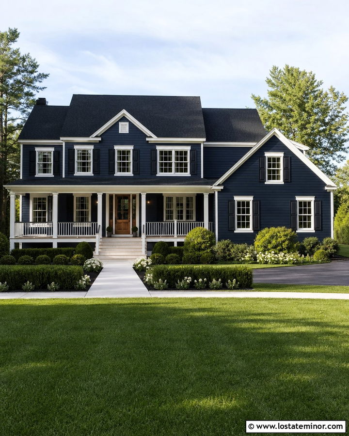 Midnight Blue House With White Window Trim - 30 Midnight Blue House Design With Trim Ideas