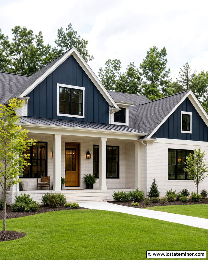 Midnight Blue House With Whitewashed Brick - 30 Midnight Blue House Design With Brick Accents Ideas