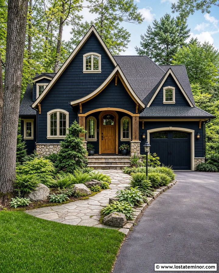 Midnight Blue House With Woodland Landscaping - 30 Midnight Blue House Design With Landscaping Ideas