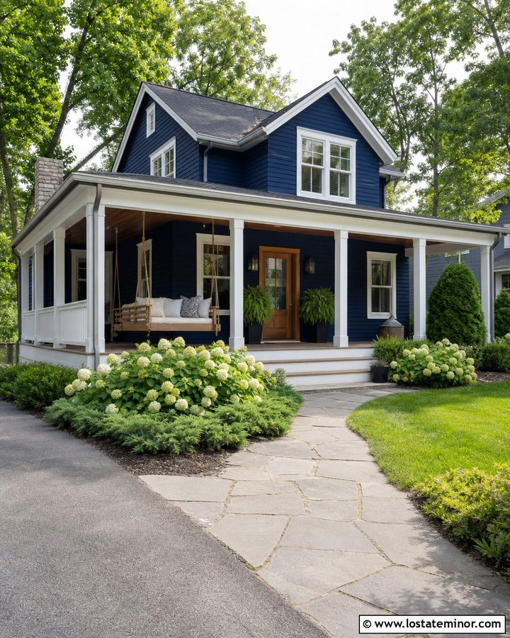 Midnight Blue House With Wraparound Porch Daybed - 30 Midnight Blue House Design With Daybed Ideas