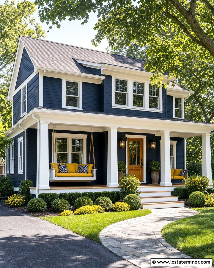 Midnight Blue House With Yellow Daybed Cushions - 30 Midnight Blue House Design With Daybed Ideas