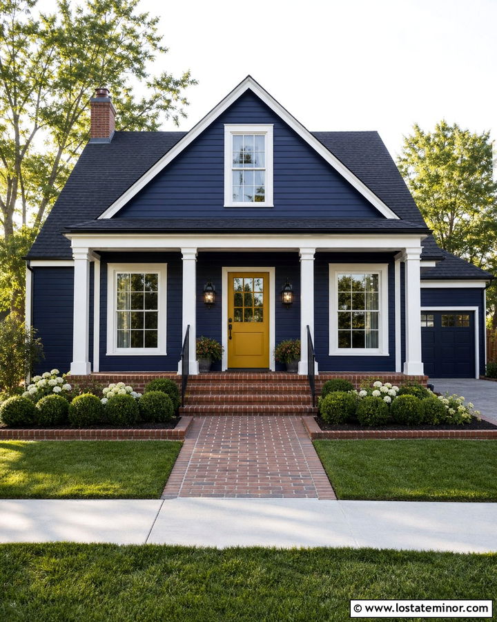 Midnight Blue House With Yellow Dutch Door And Brick Porch - 30 Midnight Blue House Design With Dutch Door Ideas