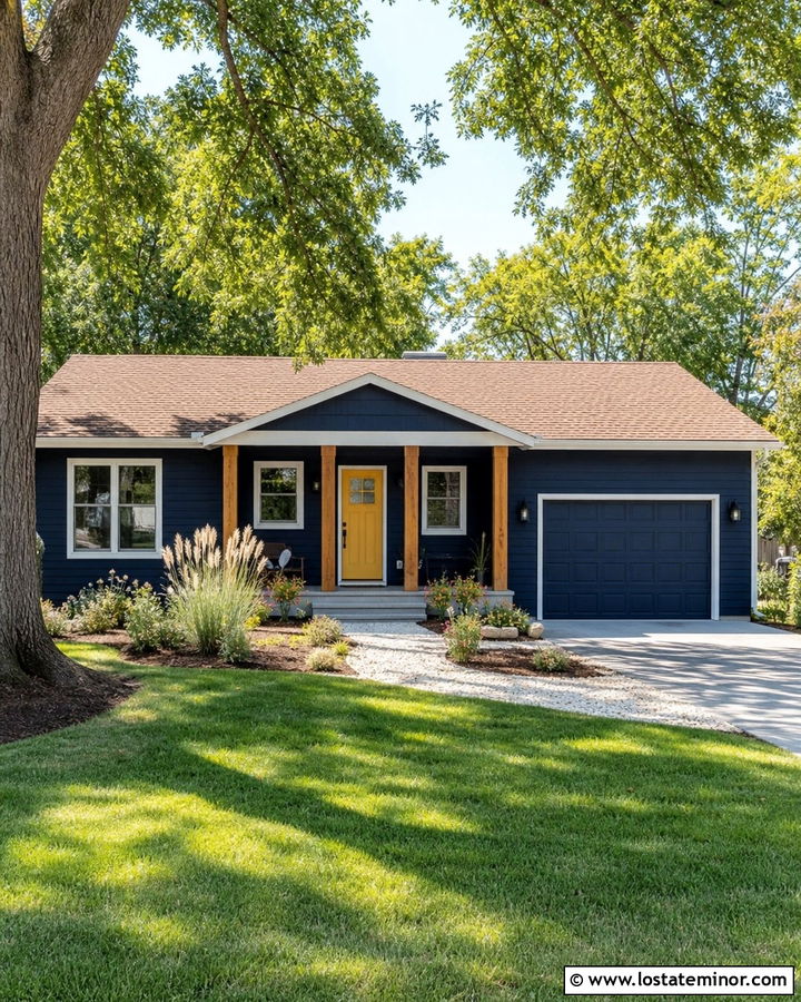 Midnight Blue House With Yellow Front Door - 30 Midnight Blue House Design With Front Door Ideas