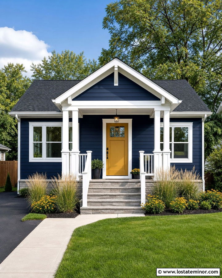 Midnight Blue House With Yellow Front Door - 30 Midnight Blue House Design With Accents Ideas