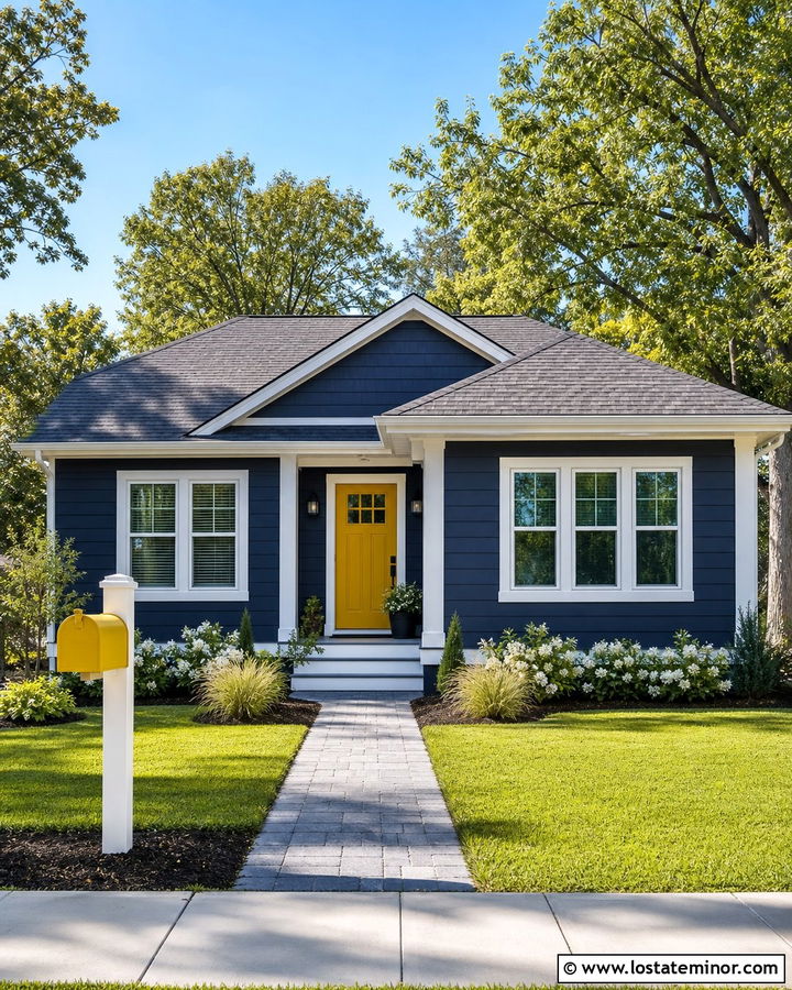 Midnight Blue House With Yellow Mailbox - 30 Midnight Blue House Design With Mailbox Ideas