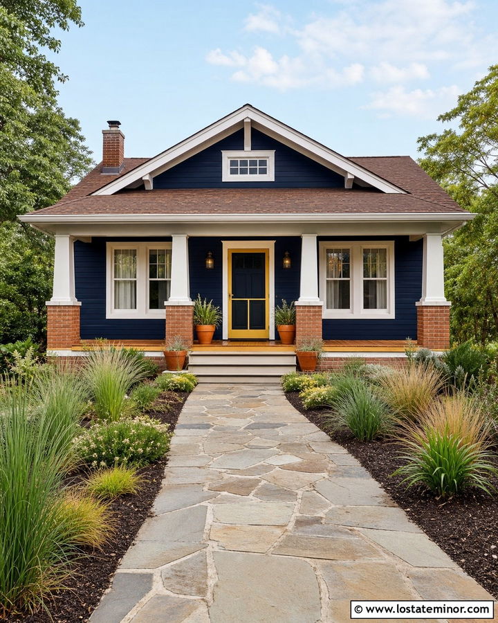 Midnight Blue House With Yellow Storm Door - 30 Midnight Blue House Design With Storm Door Ideas