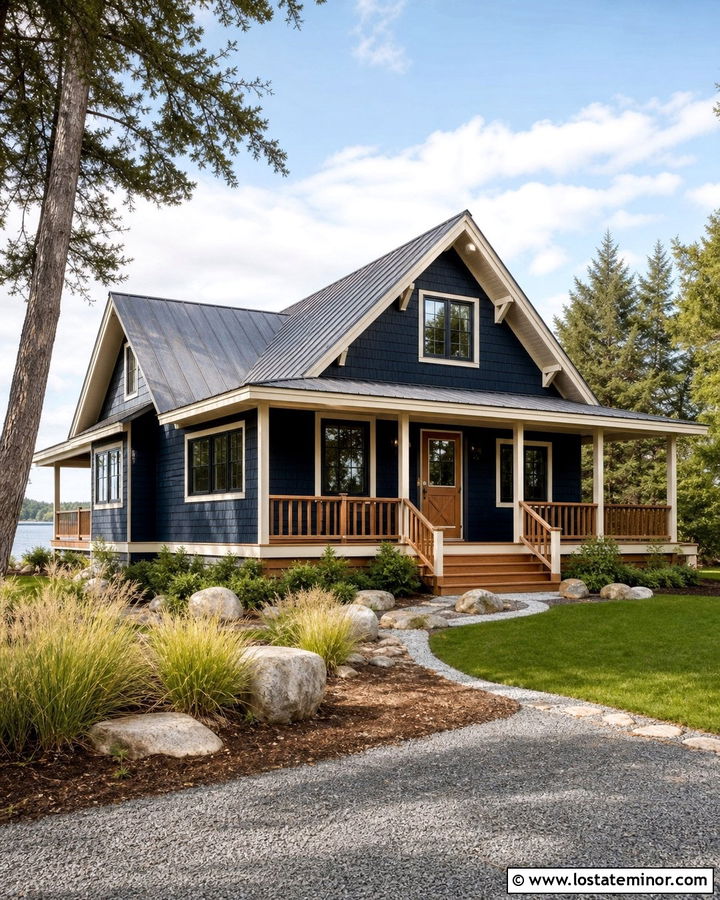 Midnight Blue Lake House With Cedar Dutch Door - 30 Midnight Blue House Design With Dutch Door Ideas
